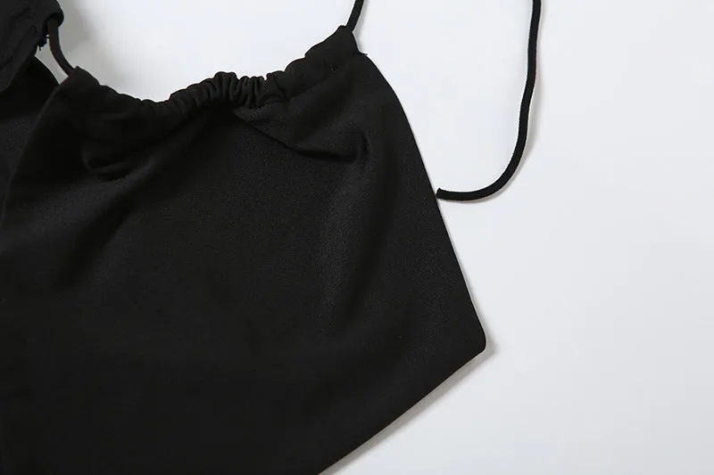 Women Sexy Halter Backless Cutout Split Skirt Set