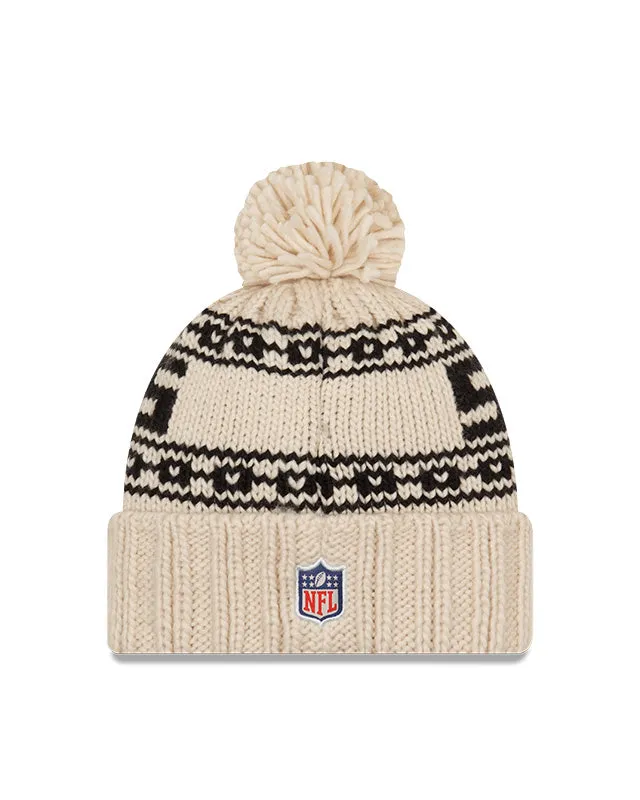 Women's Pittsburgh Steelers New Era 2021 NFL Sideline Pom Cuffed Knit Hat - Natural