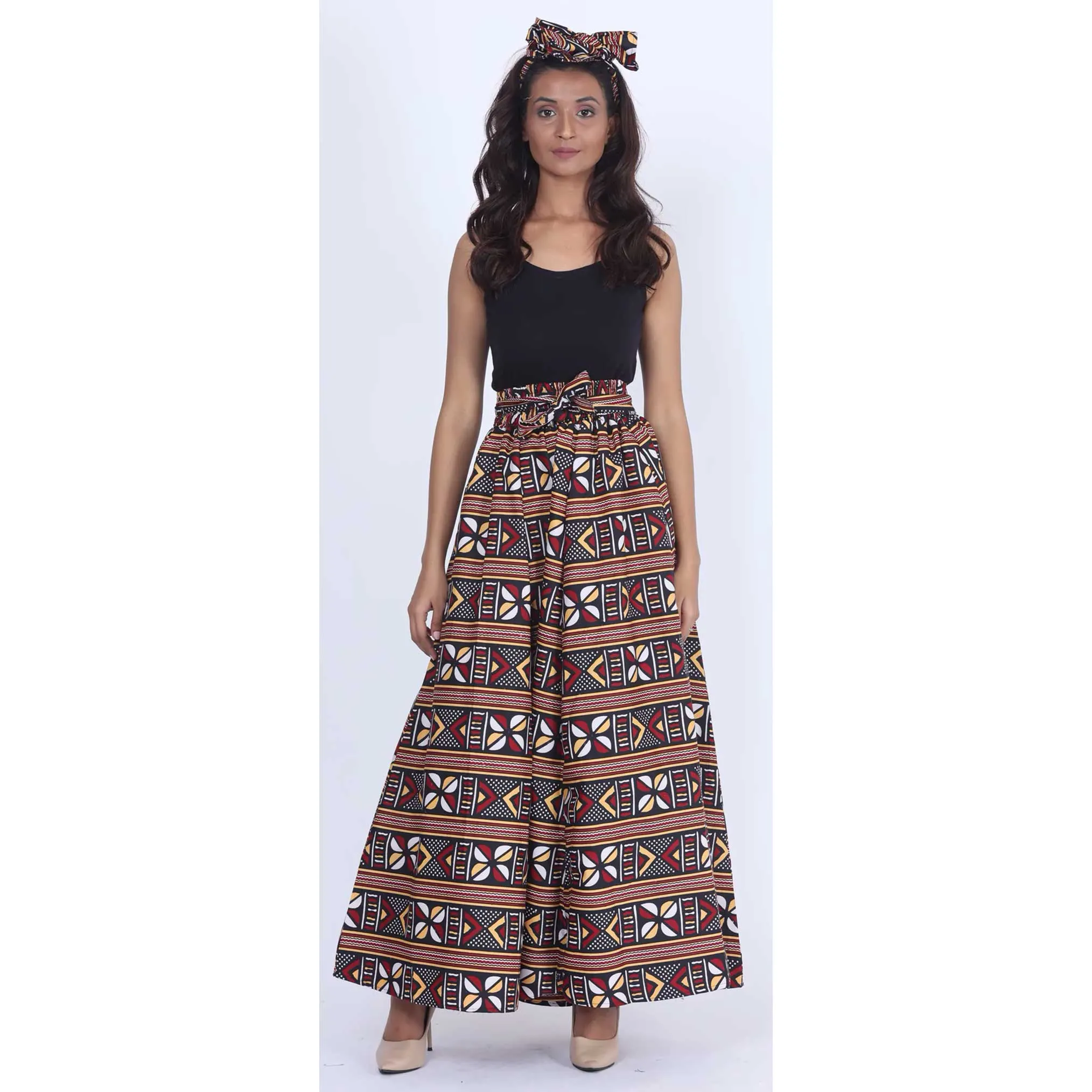 Women's Printed 8 Panel Maxi Skirt with Headwrap -- OM-40R