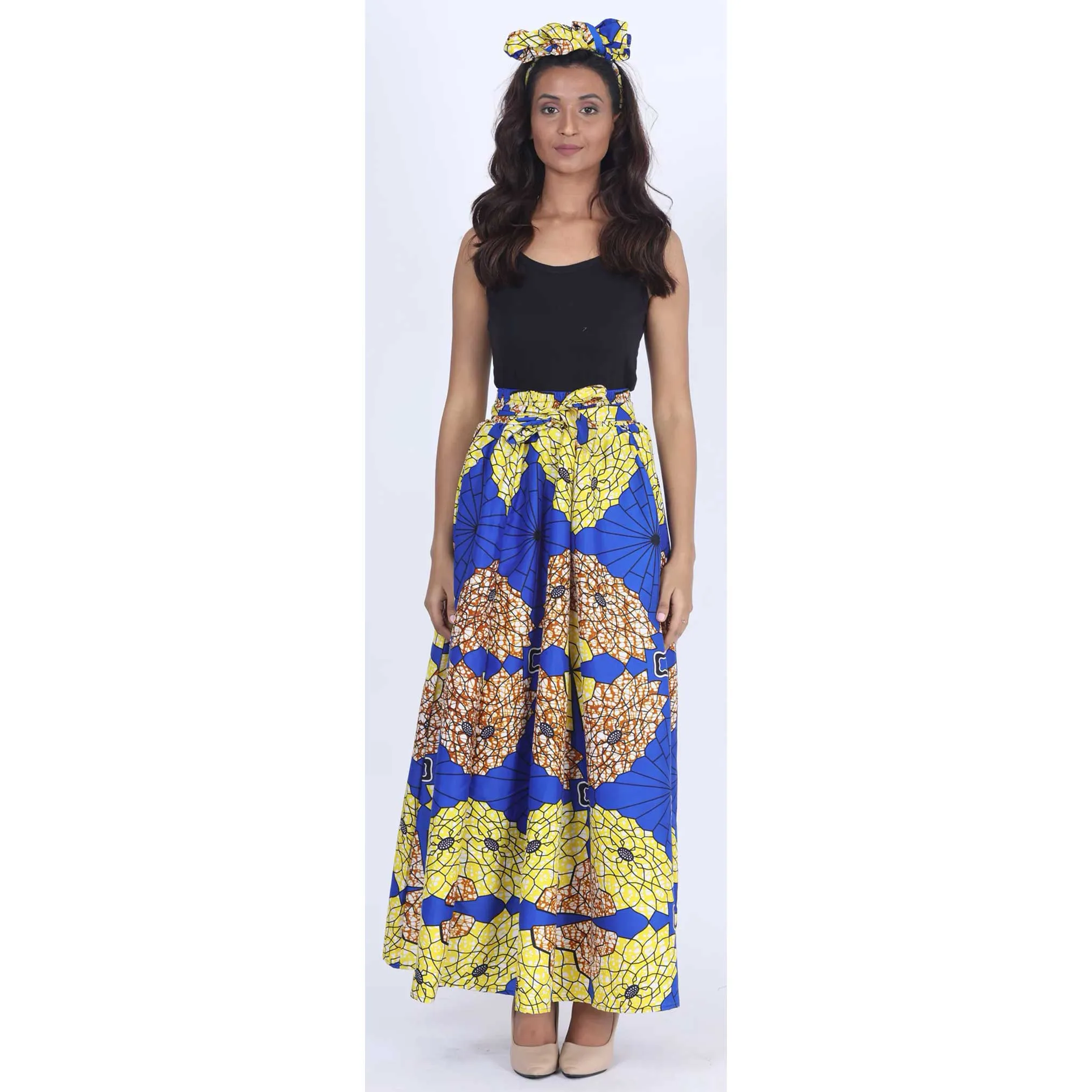 Women's Printed 8 Panel Maxi Skirt with Headwrap -- OM-40R