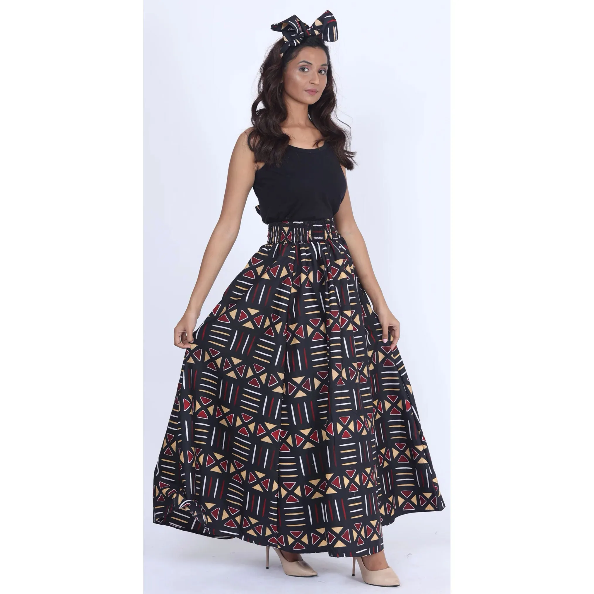 Women's Printed 8 Panel Maxi Skirt with Headwrap -- OM-40R