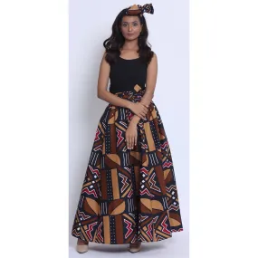 Women's Printed 8 Panel Maxi Skirt with Headwrap -- OM-40R