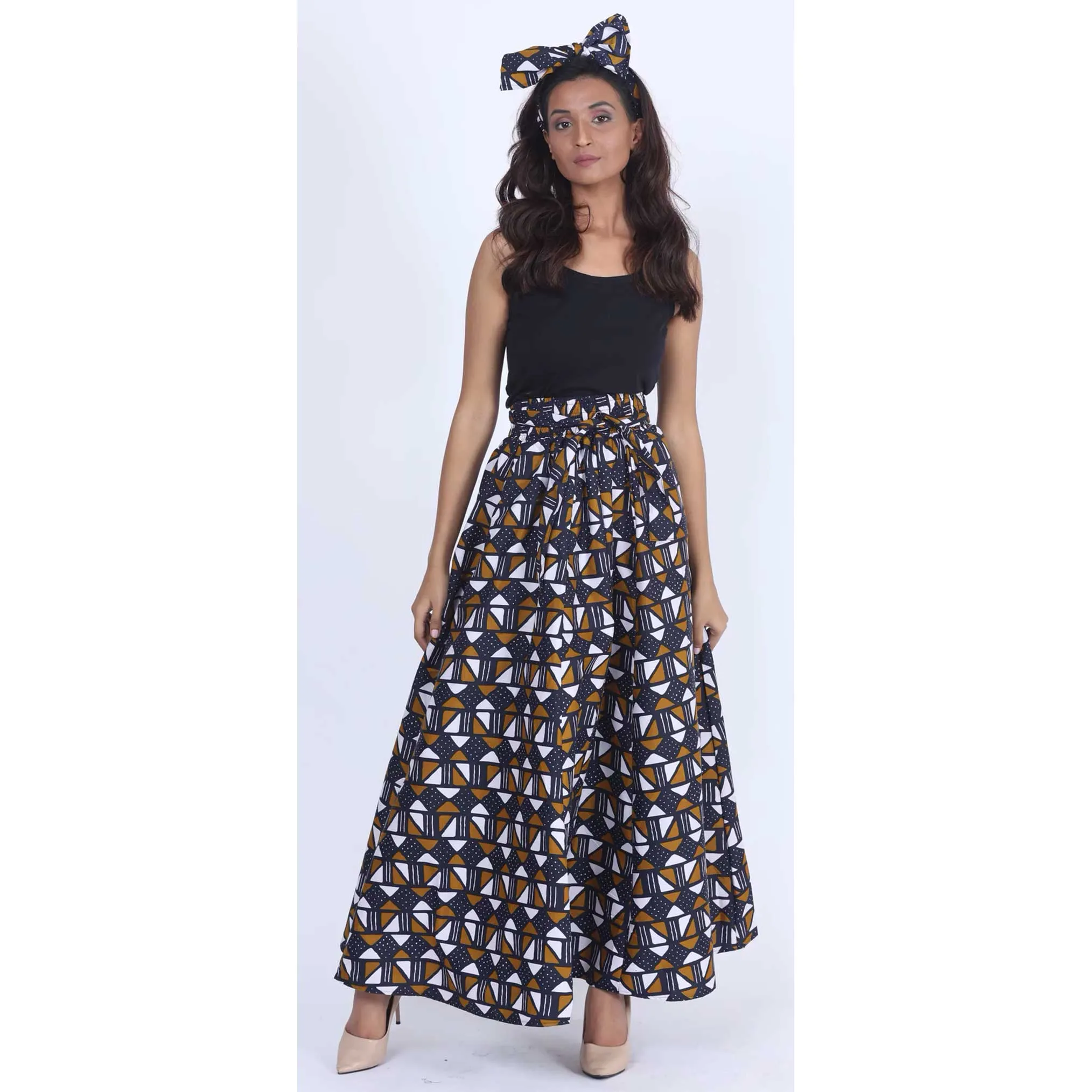 Women's Printed 8 Panel Maxi Skirt with Headwrap -- OM-40R