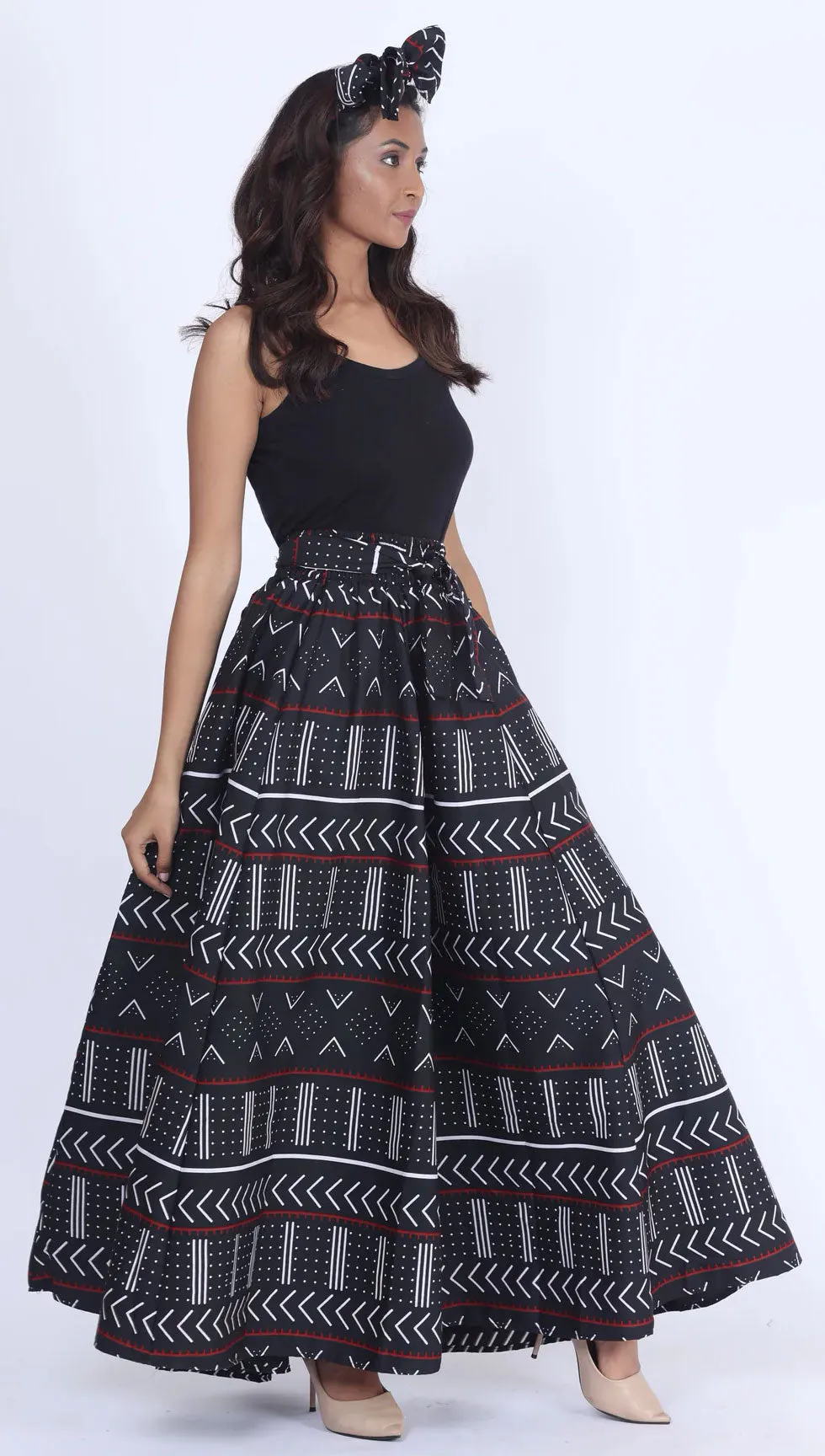 Women's Printed 8 Panel Maxi Skirt with Headwrap -- OM-40R