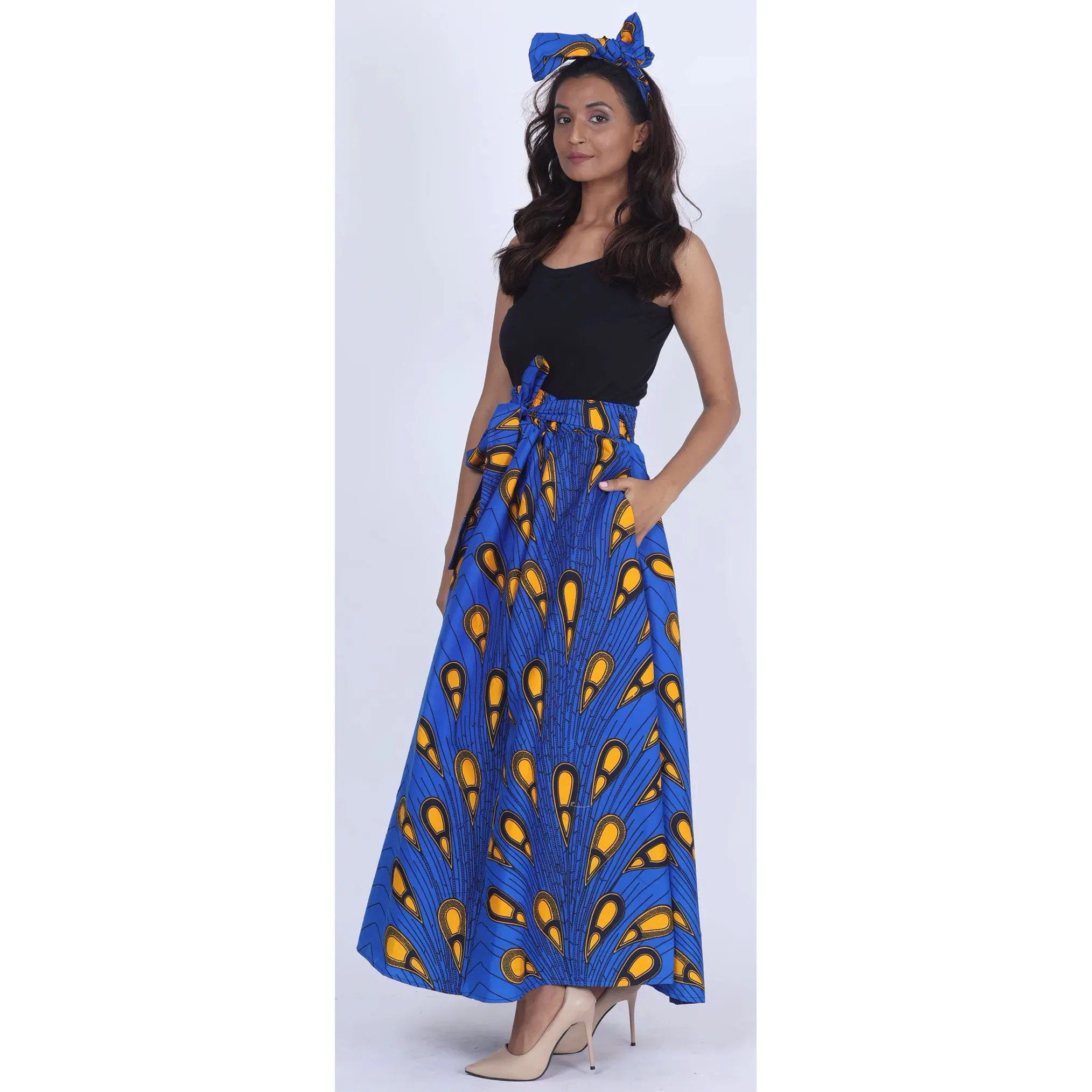 Women's Printed 8 Panel Maxi Skirt with Headwrap -- OM-40R