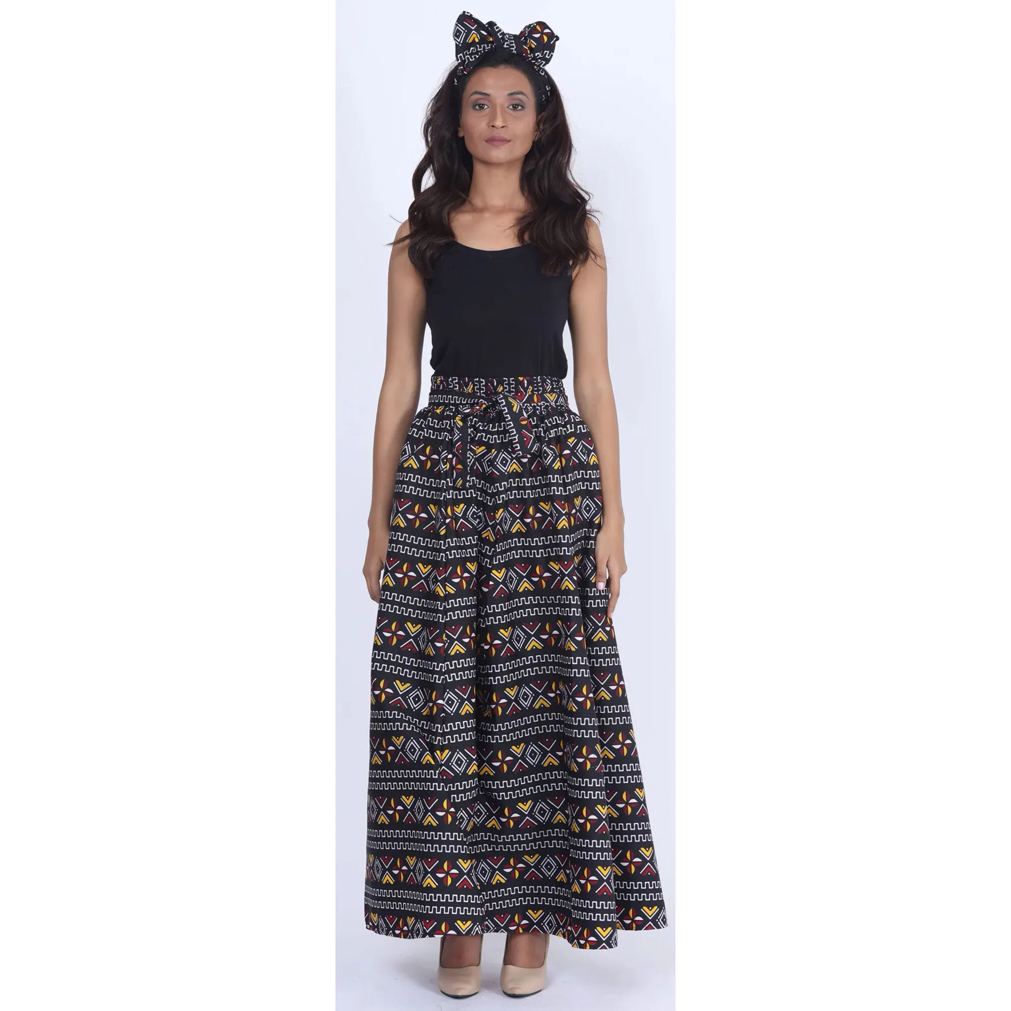 Women's Printed 8 Panel Maxi Skirt with Headwrap -- OM-40R