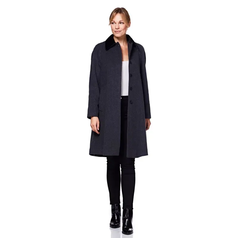 Wool Blend Oversized Velvet Trim Swing Coat