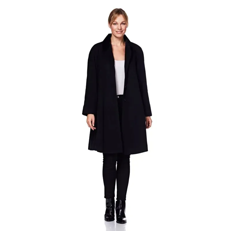 Wool Blend Oversized Velvet Trim Swing Coat