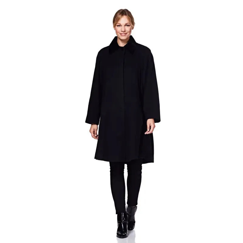 Wool Blend Oversized Velvet Trim Swing Coat