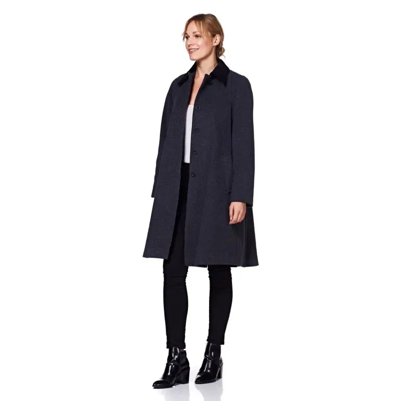 Wool Blend Oversized Velvet Trim Swing Coat