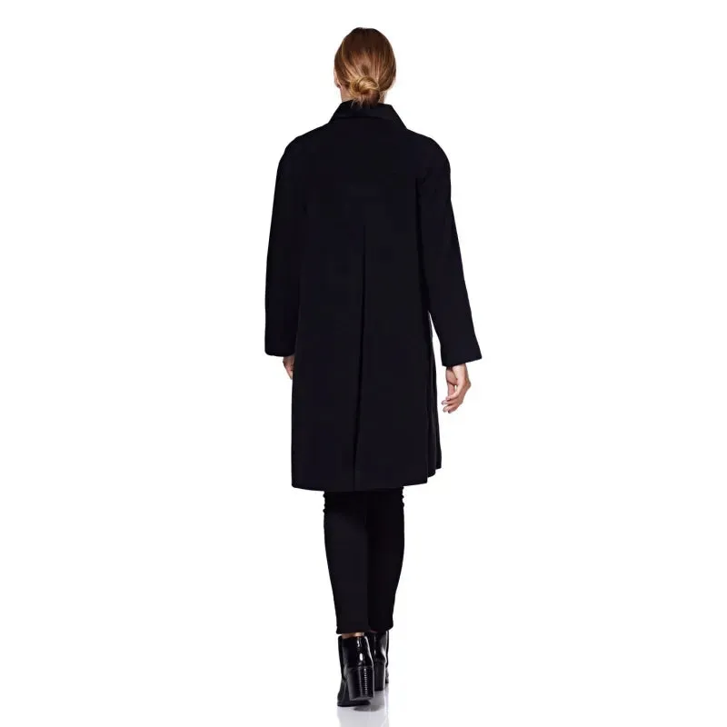 Wool Blend Oversized Velvet Trim Swing Coat