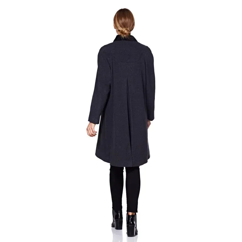 Wool Blend Oversized Velvet Trim Swing Coat