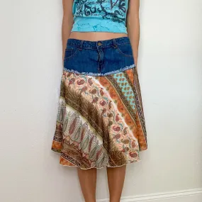 Y2K Denim Ruffle Midi Skirt