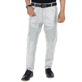 Ylira Men's White Leather Cargo Pants