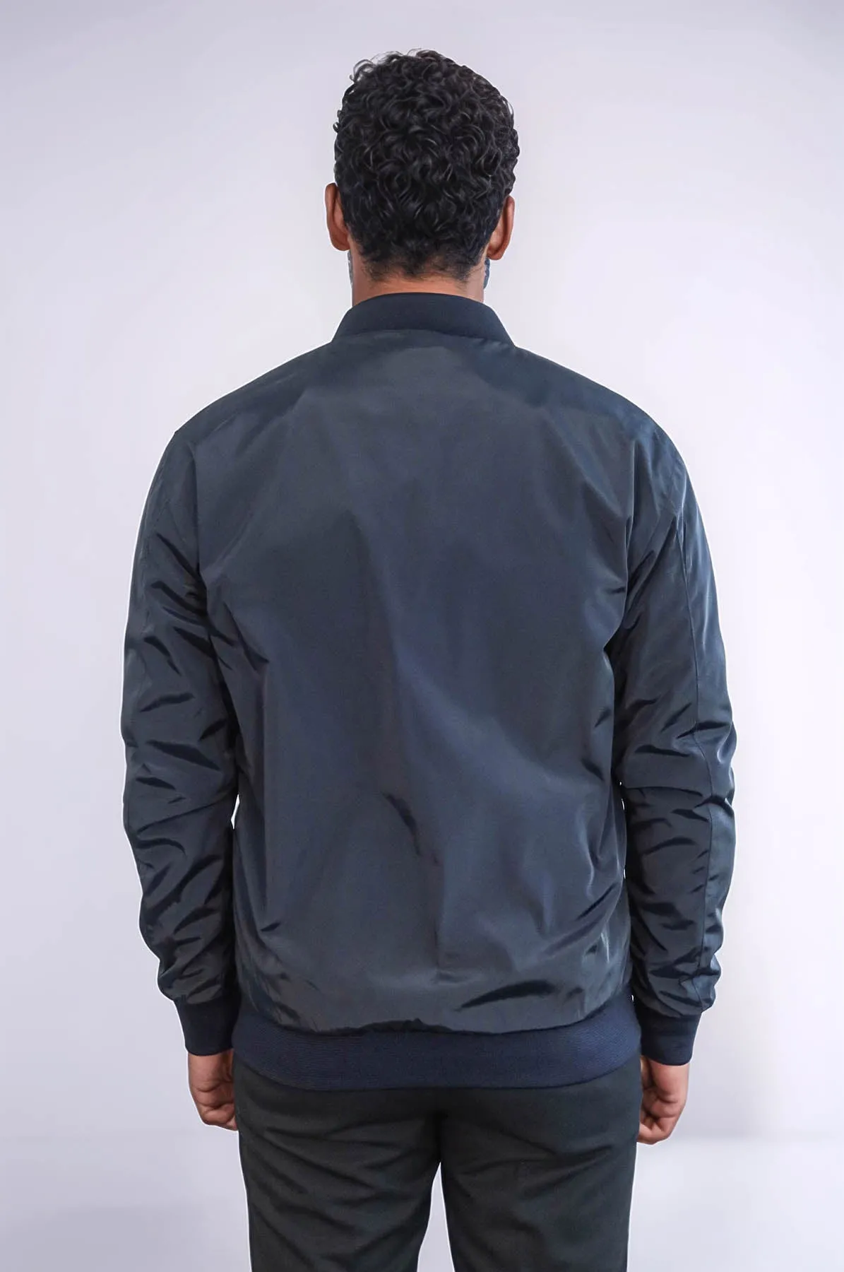 Zippered Flap Pockets Navy Blue Men Bomber Coat - Wessi
